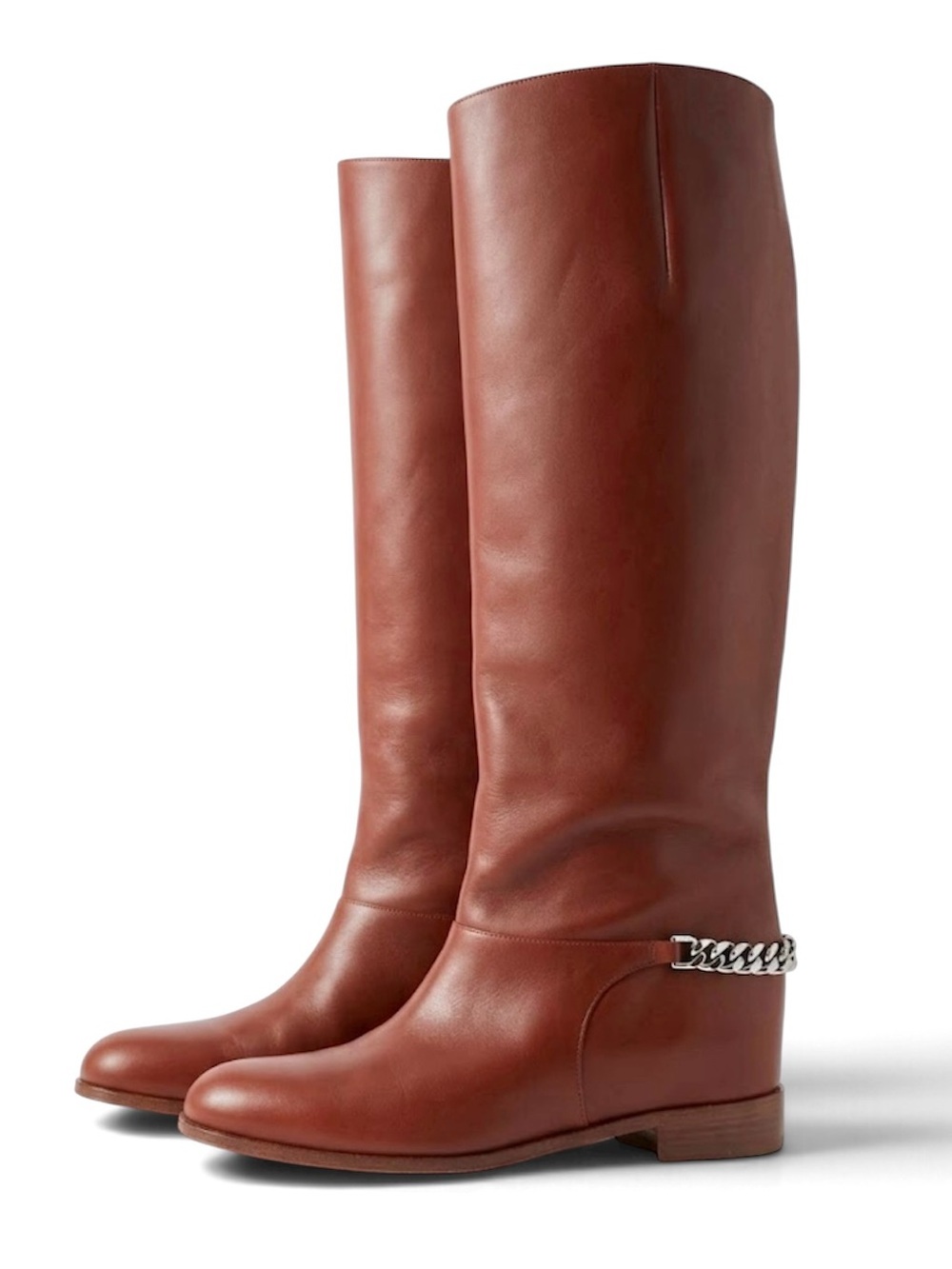 Christian Louboutin Tall Brick Red Leather Riding Boots With Chain Size 41